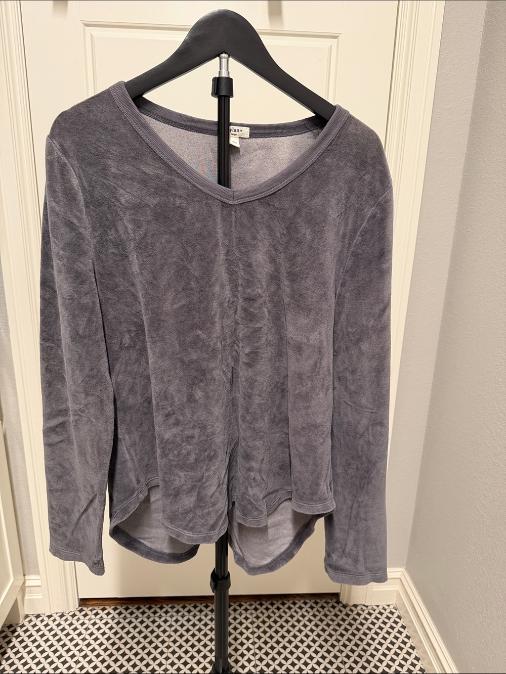 dylan Plush V-Neck Long Sleeve Top in Slate Gray